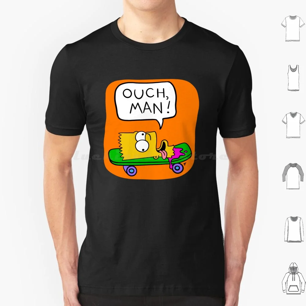 Ouch Man-Background T Shirt Big Size 100% Cotton Bart Homer The Thoh Tree House Of Horror Horror Cartoons Retro Halloween