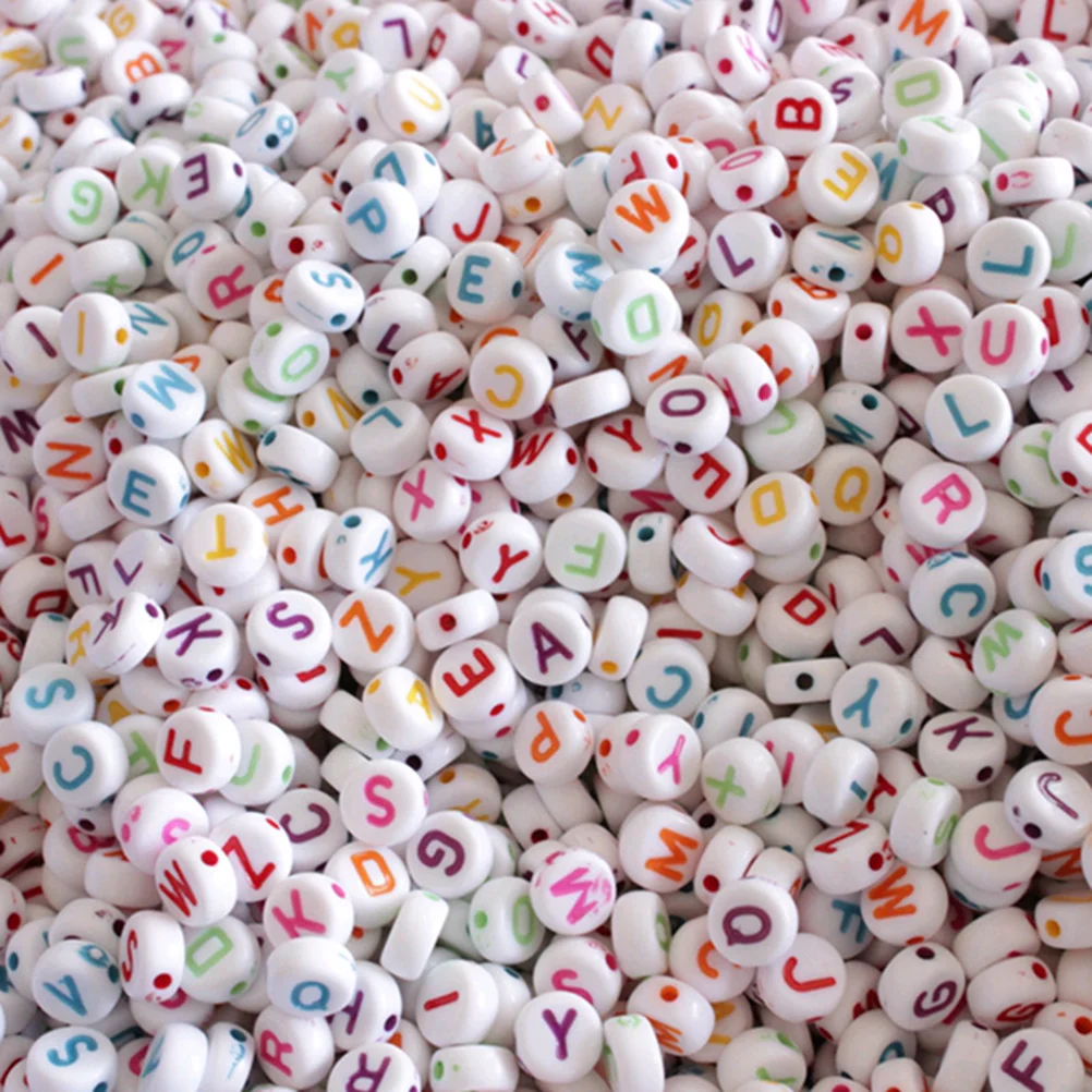 

100PCS Acrylic Colorful Alphabet Beads Round Letter Beads Charms for DIY Loom Bands Bracelets and Jewelry Making 7 x 4 mm