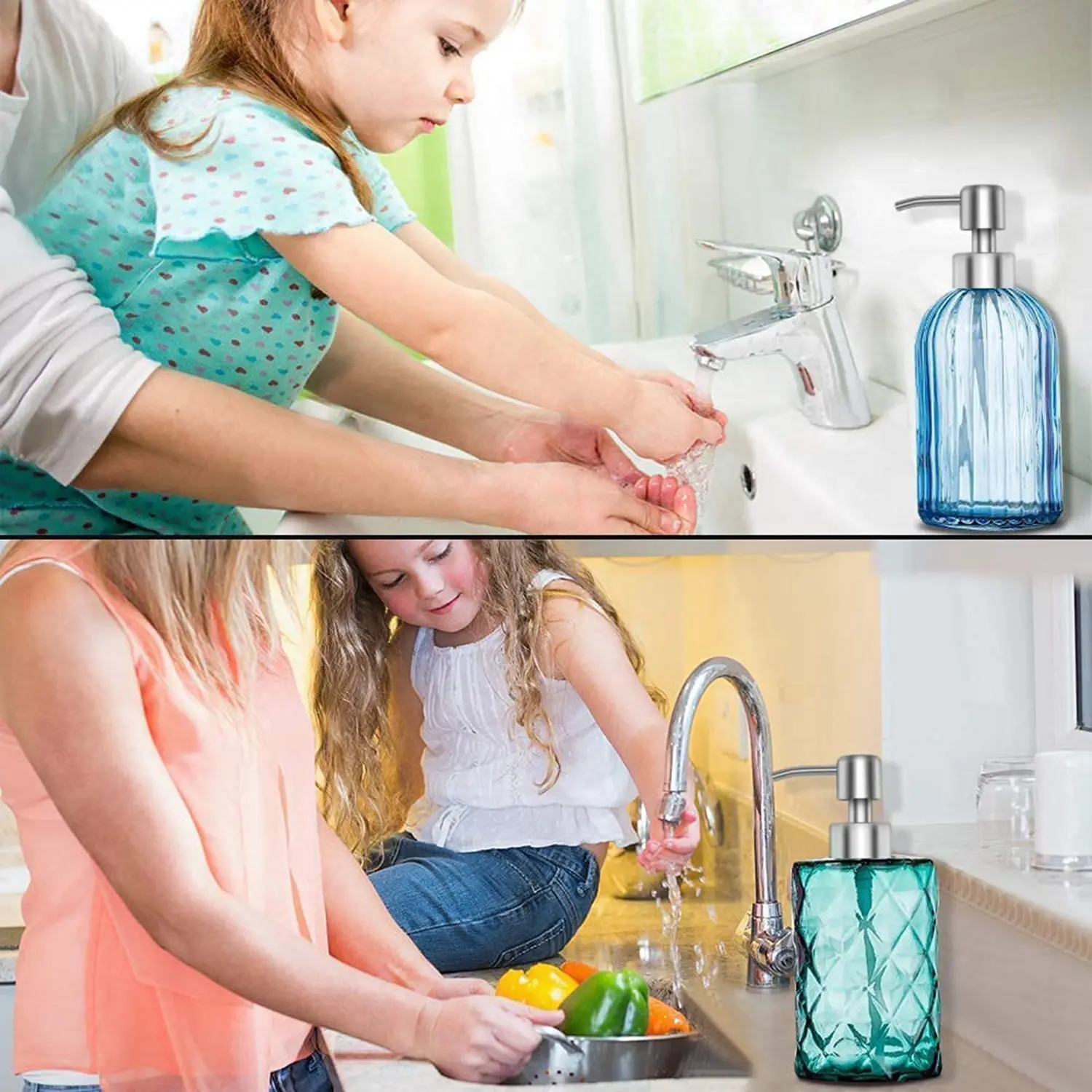 Dispensador de jabón de 4 piezas, bomba de acero inoxidable de repuesto para loción, botellas de cuello Regular 28/400 para Baño