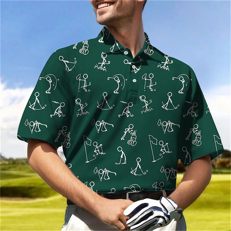 Fun 3D Printing Golf Men Shirt Fashion Casual Sports Polo Shirt Summer Breathable and Comfortable Short Sleeve Polo Neck T-shirt