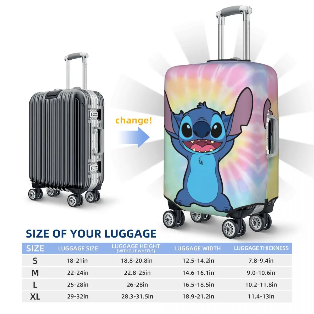 MINISO-Stitch Cartoon Suitcase Cover, Protetor Personalizado, Férias, Negócios, Acessórios de Bagagem Divertidos