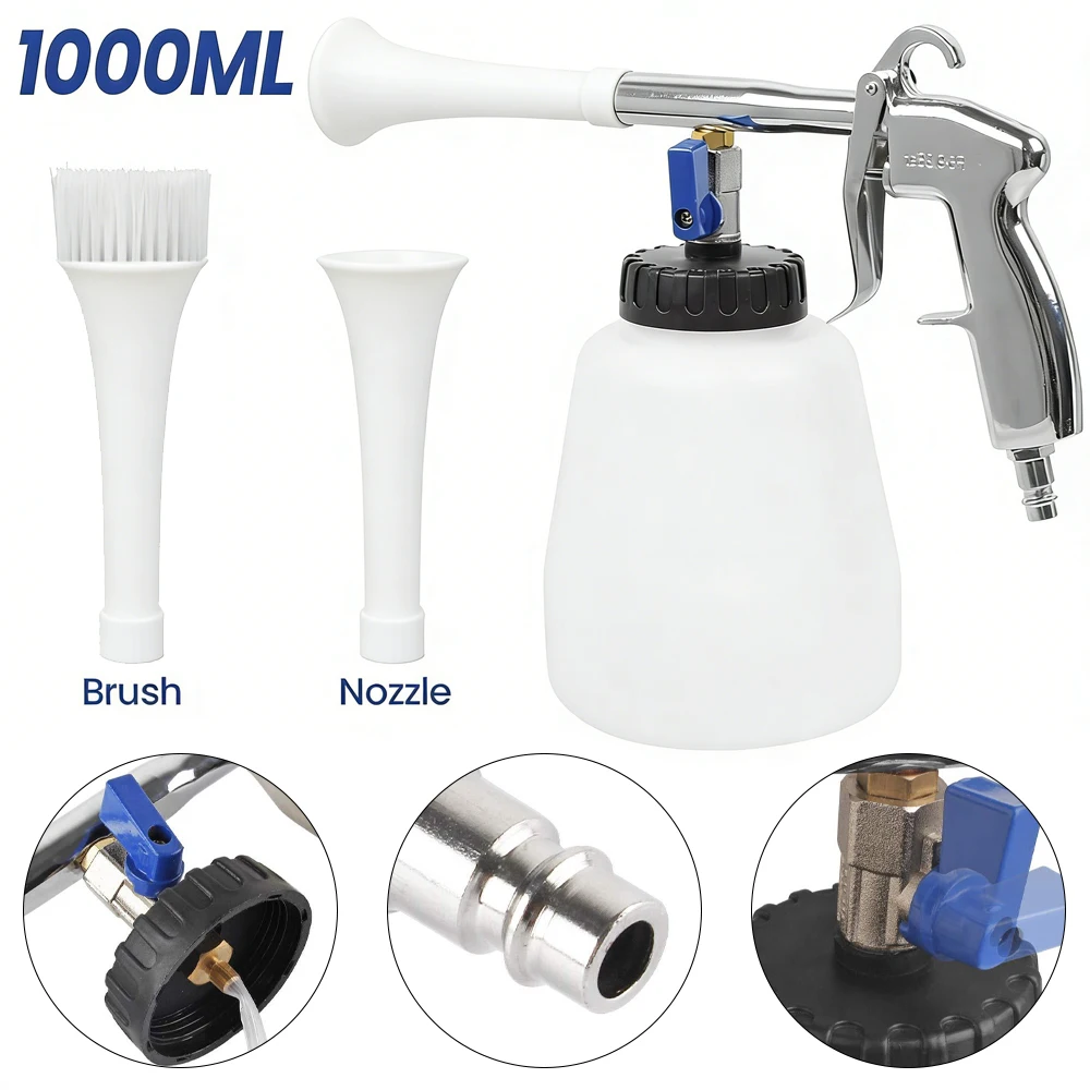 Pistolet de nettoyage intérieur de voiture avec dépoussiéreur cyclonique haute pression et brosse, souffleur de poussière portable pour le detailing automobile, tableau de bord, sièges, aérateurs, moteur et fentes, débit d'air réglable, corps en alliage d'aluminium, connecteur rapide, brosse incluse