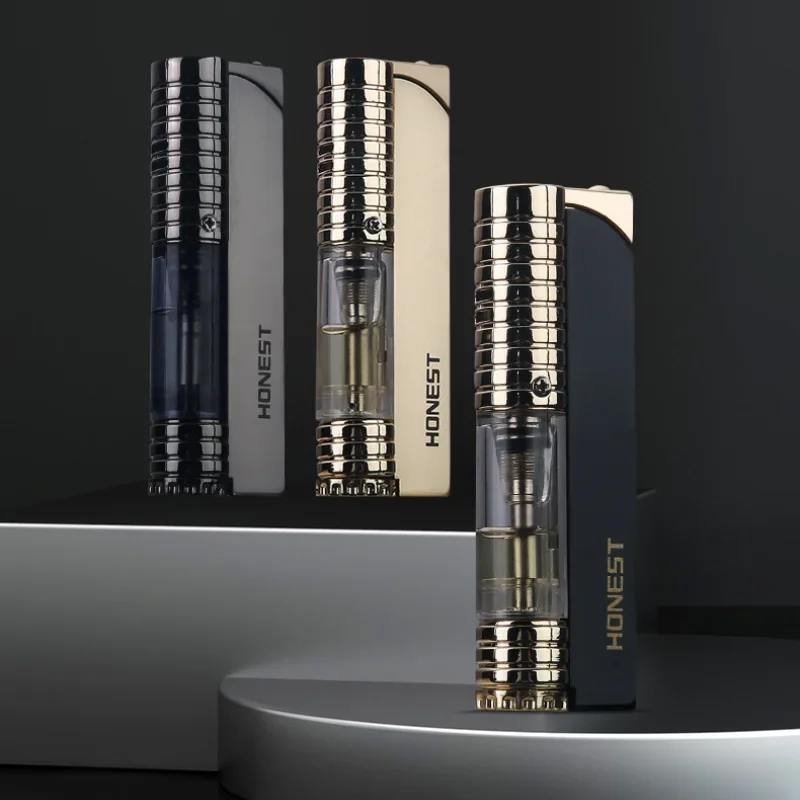 

Honest Outdoor Windproof Metal Portable Torch Gas Lighter Flush Blue Fire Viewable Gas Window Recyclable Lighter Men's Gift