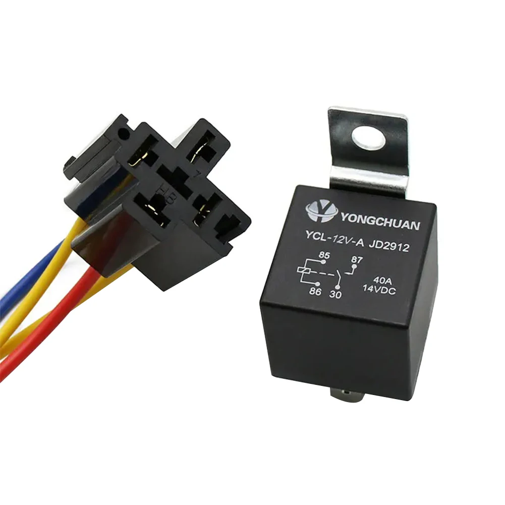 1pcs Car Relay With Black Copper Terminals Car Relay With Relay Socket 40A DC 12V/24V  Dustproof For Headlights Battery Control