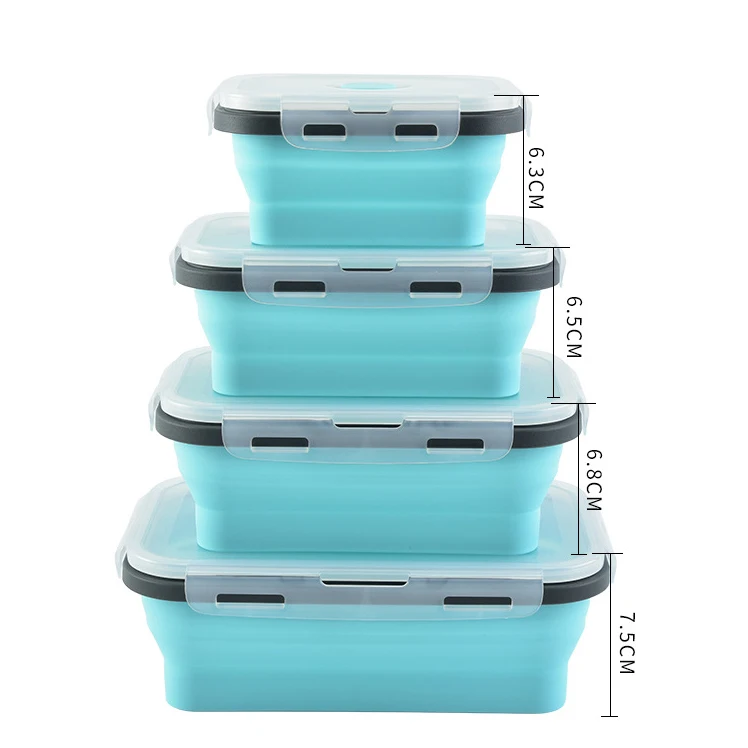 Portable Foldable Silicone Lunch Box Outdoor Picnic Food Storage Containers Bento Box Microwave Heating Kitchen Utensils