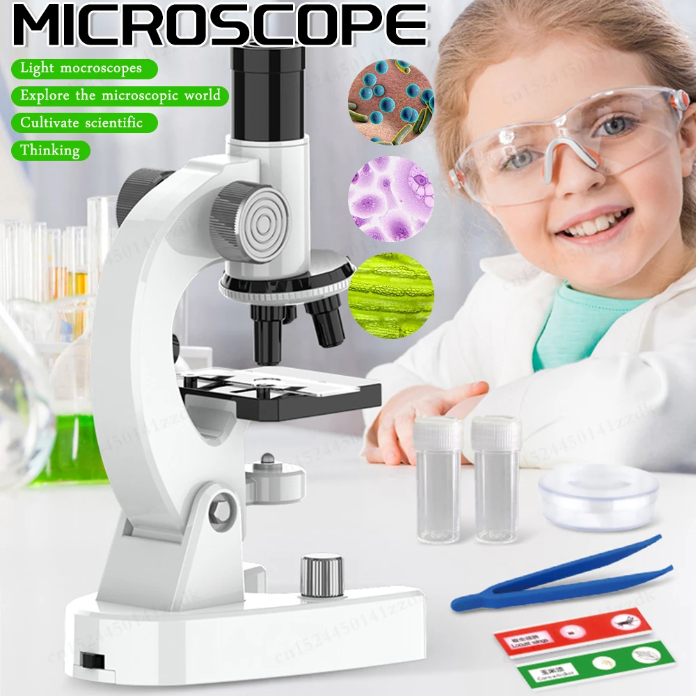 200X-4800X Biological Microscope with Microscope Slides Set  LED Monocular Microscope for School Laboratory Home Education