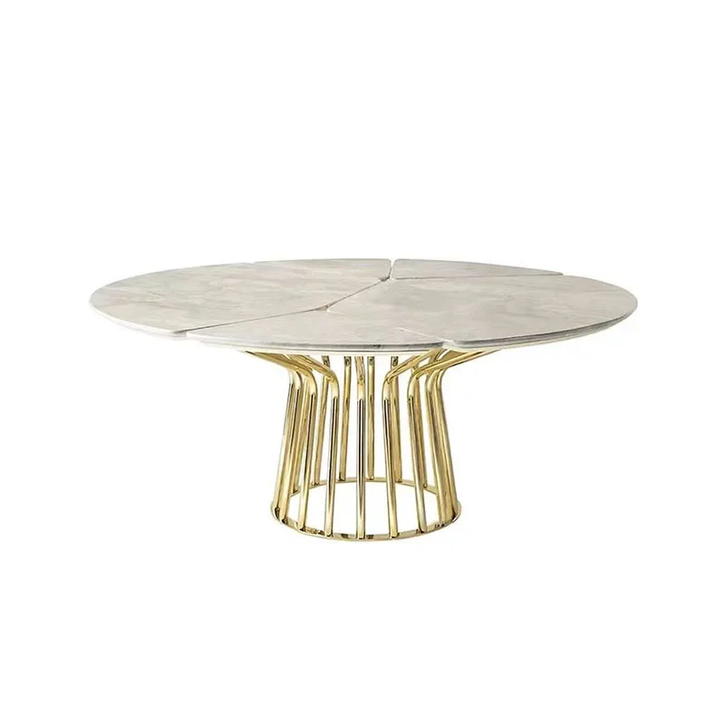 

Italian dining table and chair combination light luxury high-end marble round table home modern high-end stainless steel dining