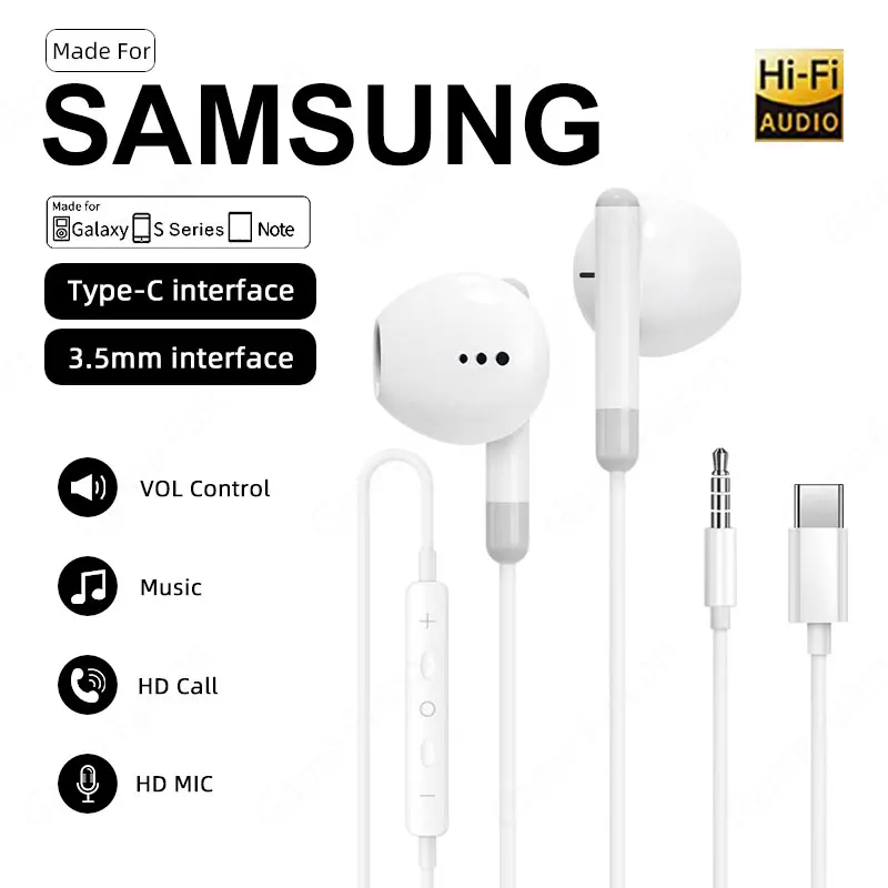 Hi-Fi наушники-вкладыши стерео наушники Type-C 3,5 мм подходят для Apple iPhone 15, Samsung, Xiaomi, iPad, проводные Bluetooth-наушники