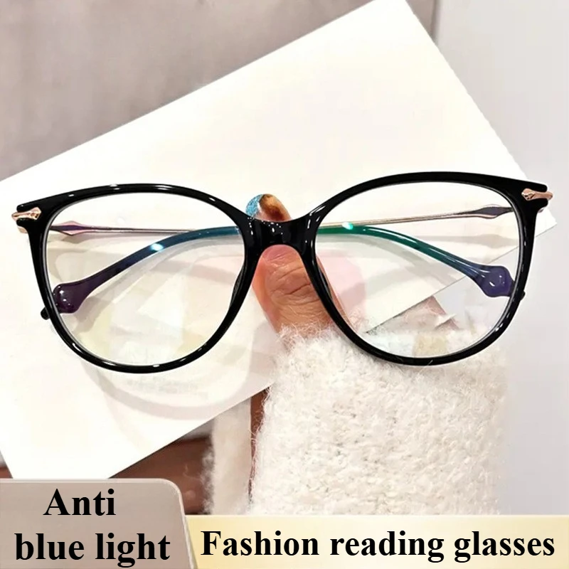 Modische Cat-Eye-Lesebrille mit großem Rahmen, elegante Anti-Blaulicht-Brille für Damen, Anti-Ermüdungs-Lesebrille