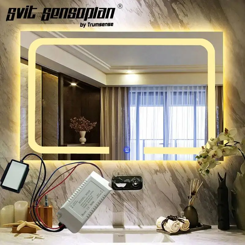 

Trumsense AC220V K3013BA Bathroom LED Mirror Touch Sensor Switch Synchronize with Anti-fog Control Load 300w for Hotel or Home