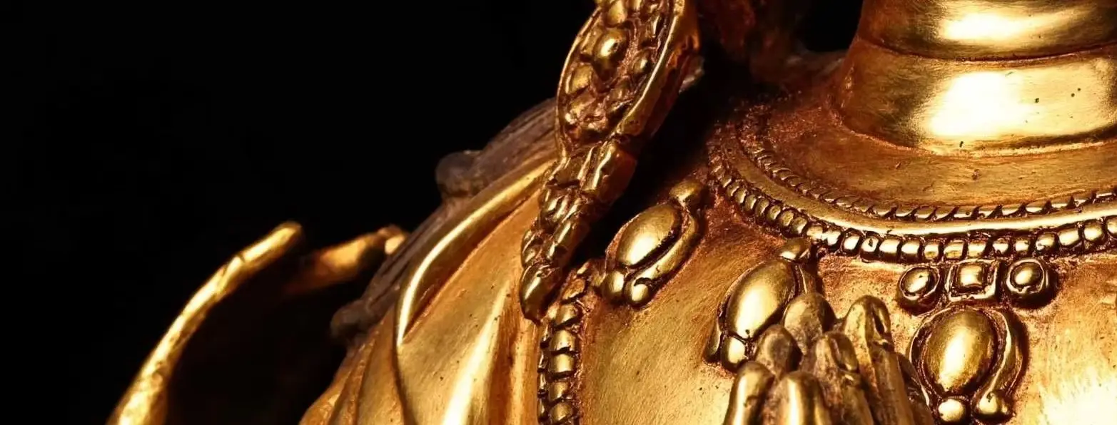 19"Old Bronze Gilded Painted High Relief Four armed Guanyin Bodhisattva sitting Buddha Lotus Terrace Worship Hall Town house