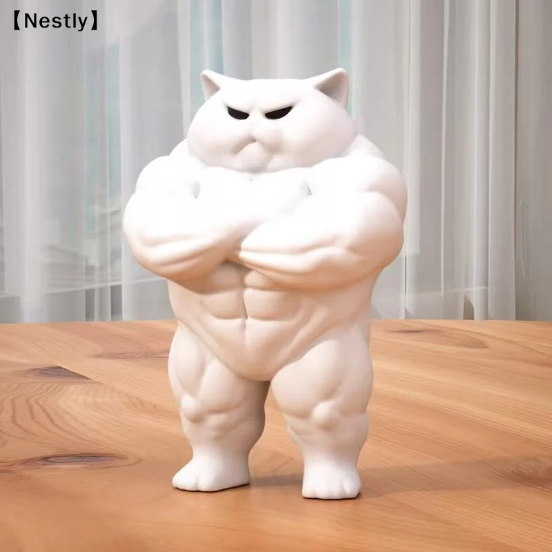 White Muscular Cat Capybara Cow  Tiger Statues, Durable Plastic Home Decorations, Perfect Gift, Interior Living Room Décor〔Nest〕
