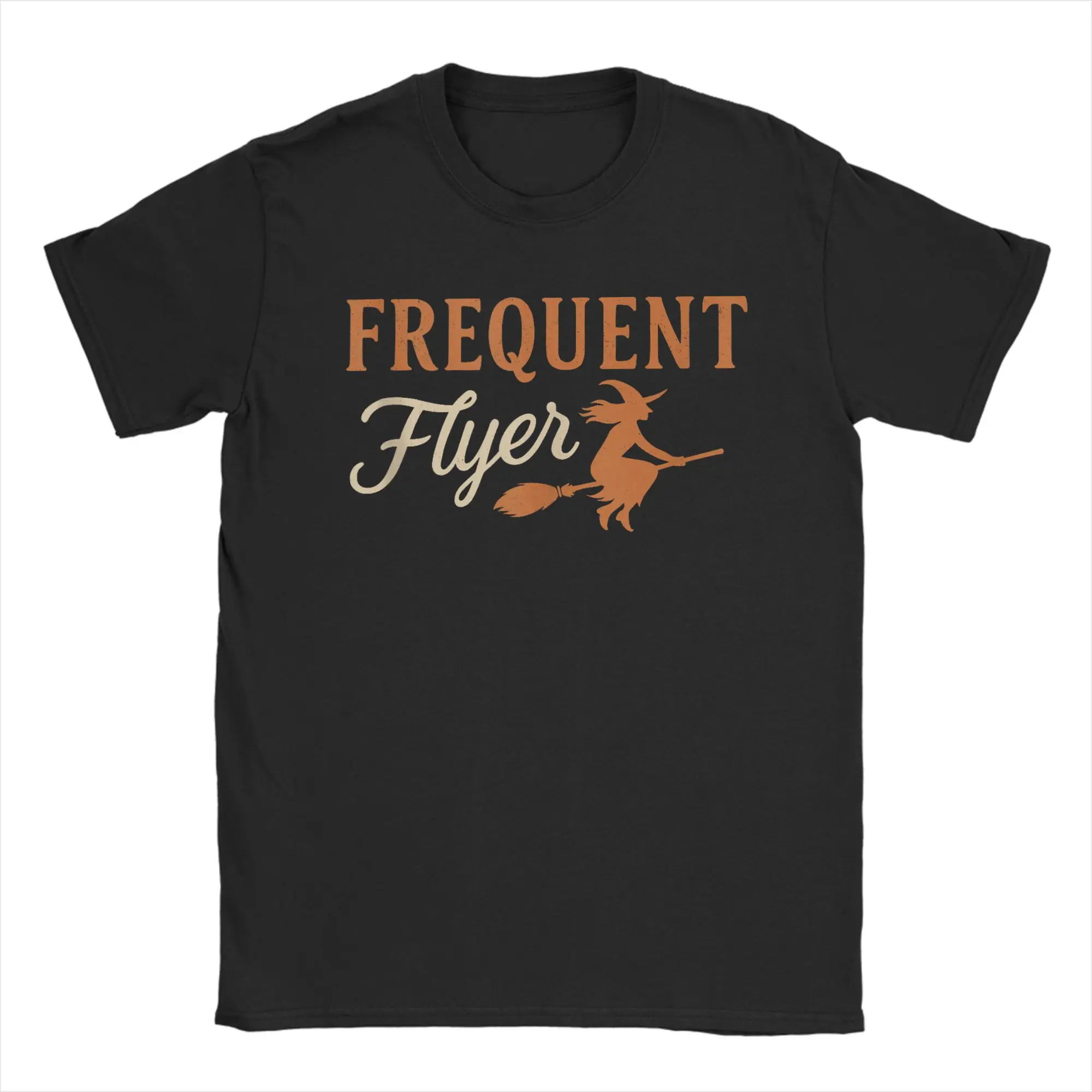 

Casual Frequent Flyer Witch Halloween Witch Hat Broom T-Shirts Men Crew Neck Cotton T Shirts Short Sleeve Tee Shirt Tops