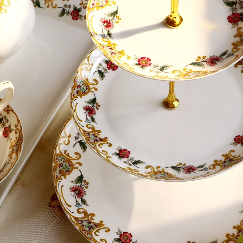 6+8+10inch, fine bone china floral cake stand,  nordic ceramic, fruit plate, dish set, for buffet  plate  gold plates