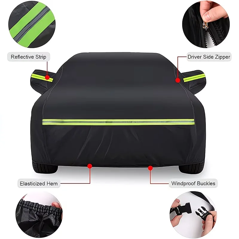 Black Car Cover/Full Cover/Thickened Sun Protection/Dust Protection/Outdoor Car Sunshade/Four Seasons/General Purpose Car Clothe