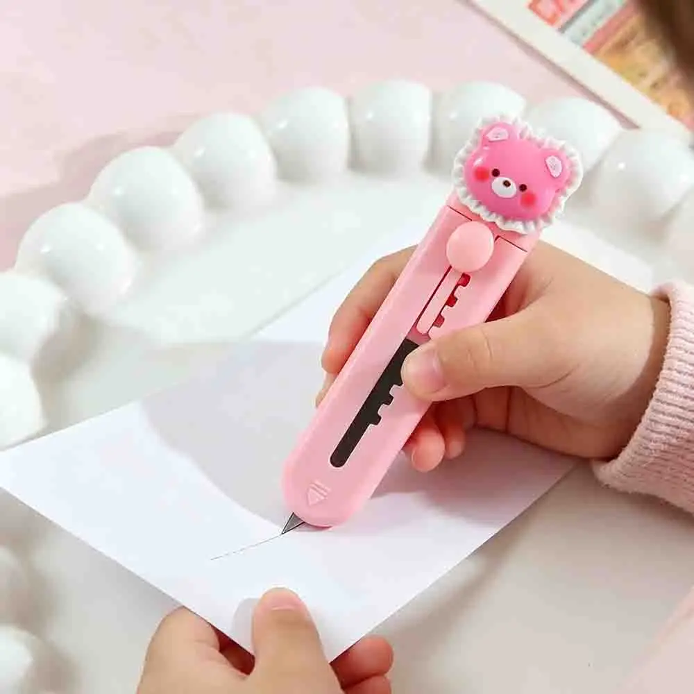 Craft Paper Knife Cute Animal Art Supplie Pink Blue Mini Retractable Box Cutter Compact Hand Tool DIY Scrapbooking Cutting Knife