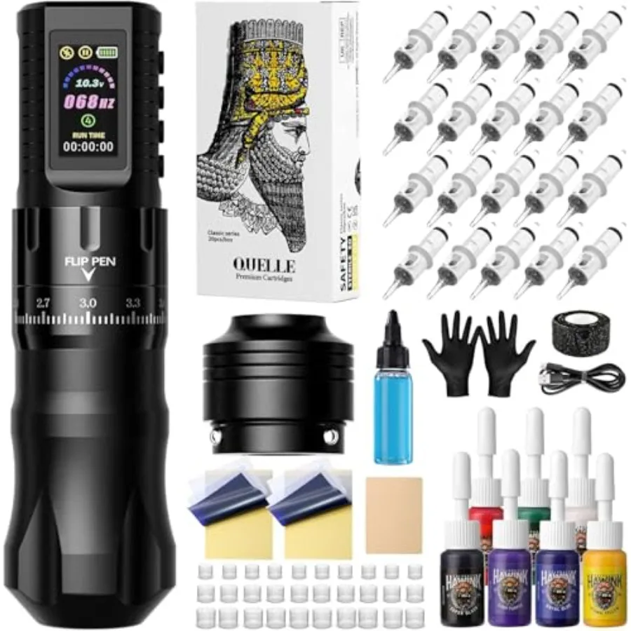

Wireless Tattoo Machine Kit with Adjustable Stroke Settings 7 Modes Including Normal and Stippling 1800mAh Battery Power RCA Co