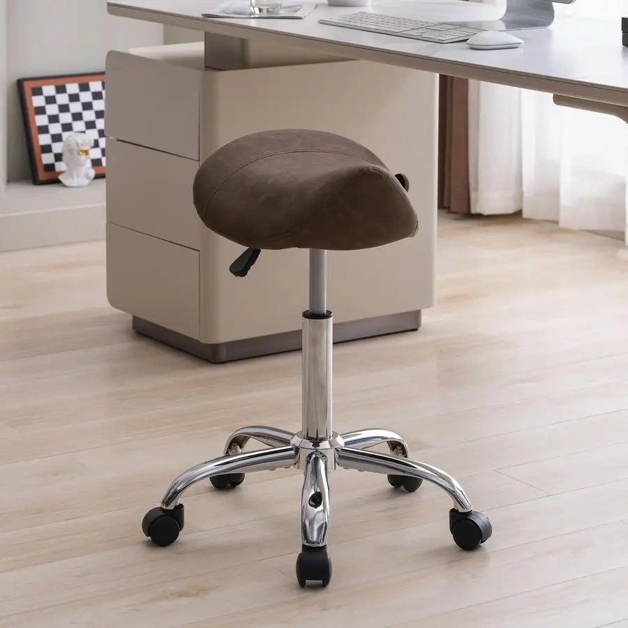

Stool, Swivel Saddle Stool with Wheels, Adjustable Rolling Stool 1826, Faux Leather Rolling Stool for Salon, Massage, Clinic, La