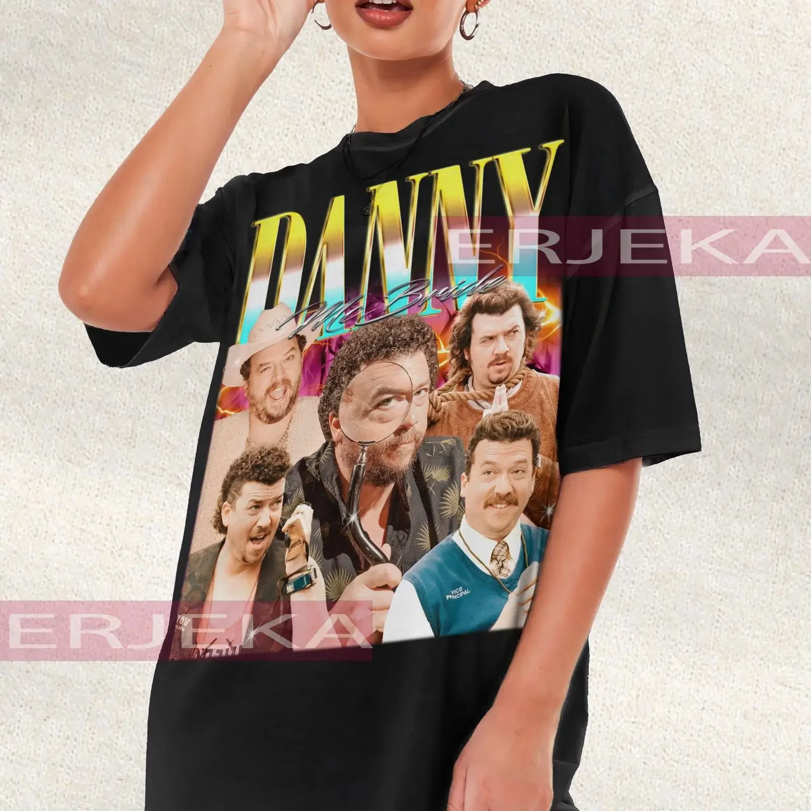 Винтажная футболка Danny McBride с ретро-коллажем из кино-мемов, забавная, оверсайз, с эффектом потертости, графический принт, уличный стиль, топ для повседневной носки