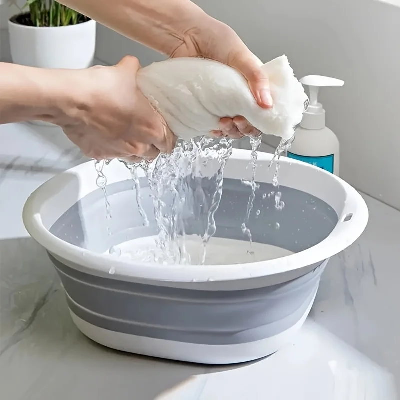 Foldable Washbasin for Home Use, Silicone Folding Basin, Portable Laundry Basin, Travel Compression Foot Bath Basin, Student Dormitory Vegetable Washing Basin