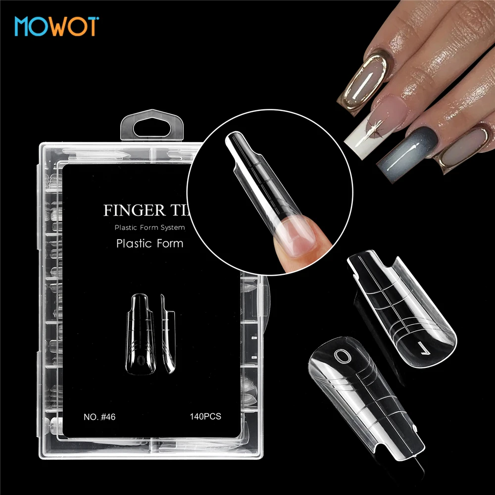 MOWOT Nail Dual Forms 140pcs/box Clear Acrylic Reusable False Nail Tips Nail Molds for Poly Extension Gel 14 Sizes Nail Top Form