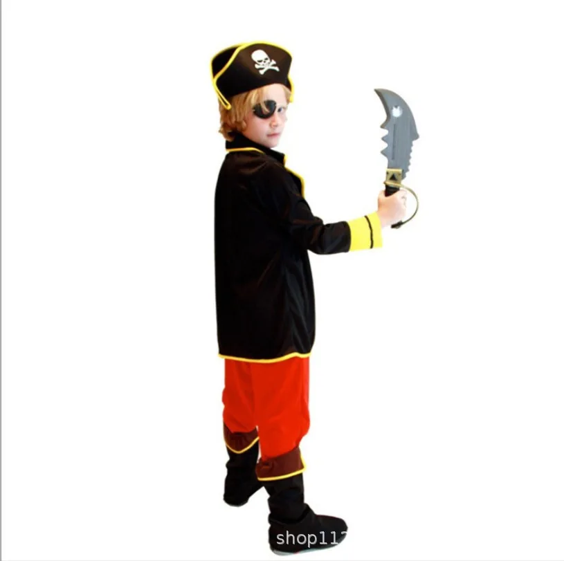 Halloween Boys Pirate Party Costume Cosplay Children's Little Boy Pirate Role Playing Costume Performance Costumes Uniform Suit