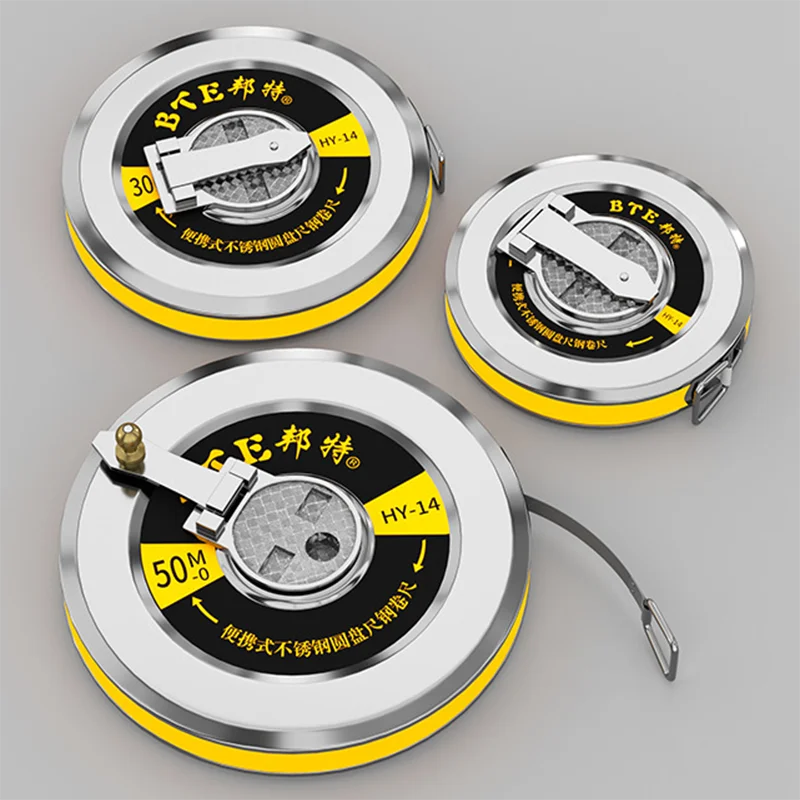 Stainless Steel Round Steel Ruler 20/30/50m Portable Engineering Measuring Disk Ruler with Concealed Rocker Carbon Steel Tape
