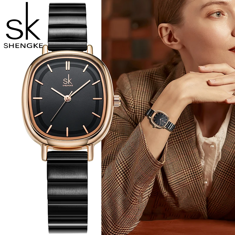 Shengke Relogio Feminino Women\'s Watches Fashion Black Top Luxury Ladies Quartz Wristwatches Elegant Woman\'s Clock HM New Design