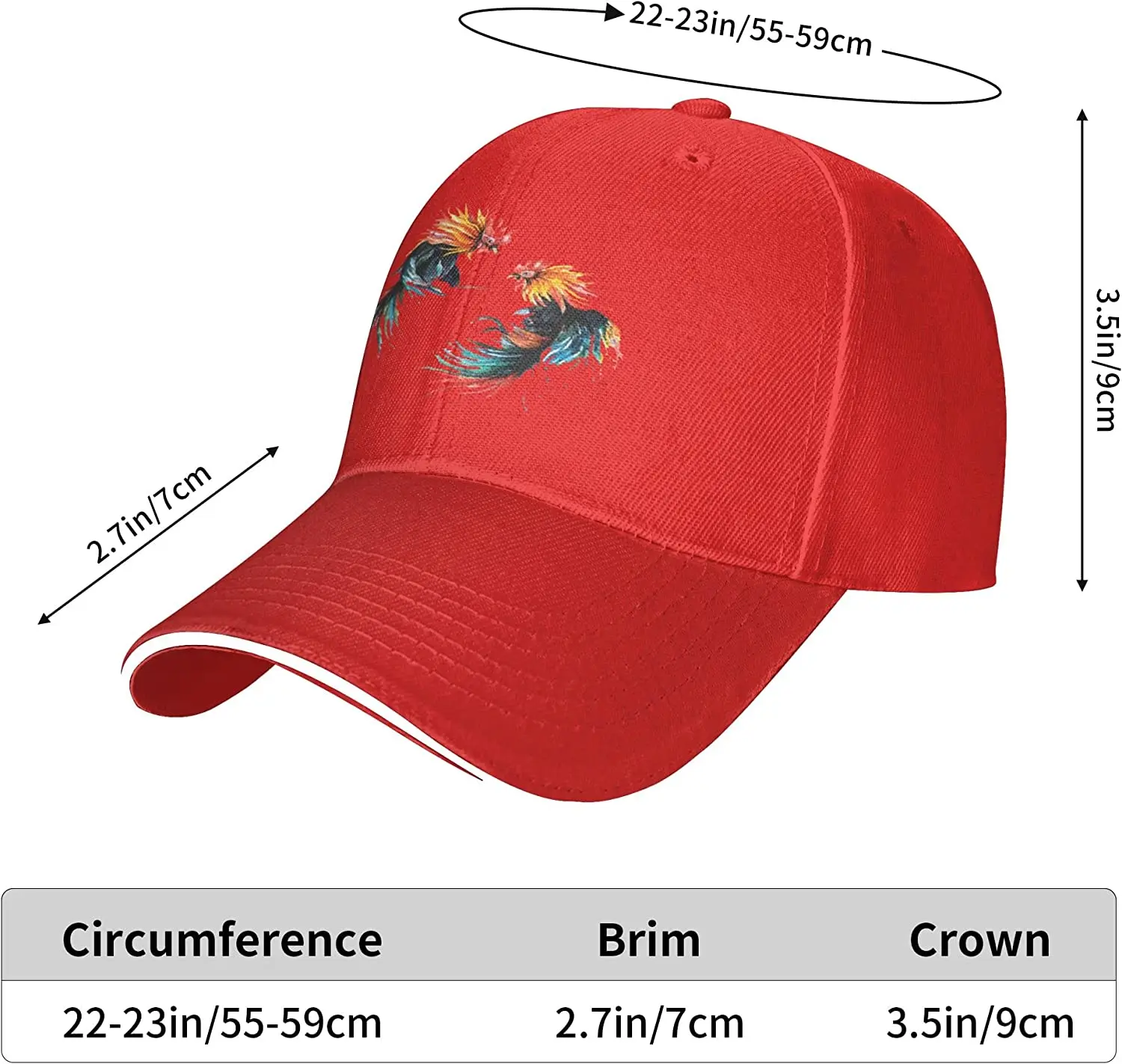 Roosters Fighting Sandwich Hats Adult Baseball Caps Fashion Dad Sports Caps Adjustable Classic Washable Hats Mens Womens
