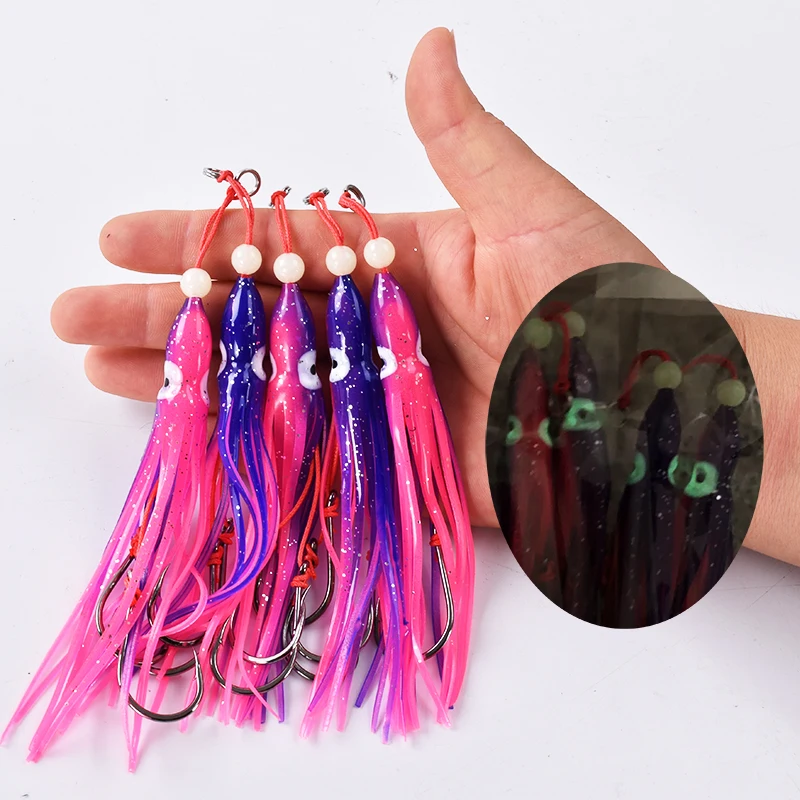 5pcs/pack soft squid 12cm 5.5g silicon gel skirt  tentacle 15# double assist hook lure hook rig fishing tackle saltwater fishing