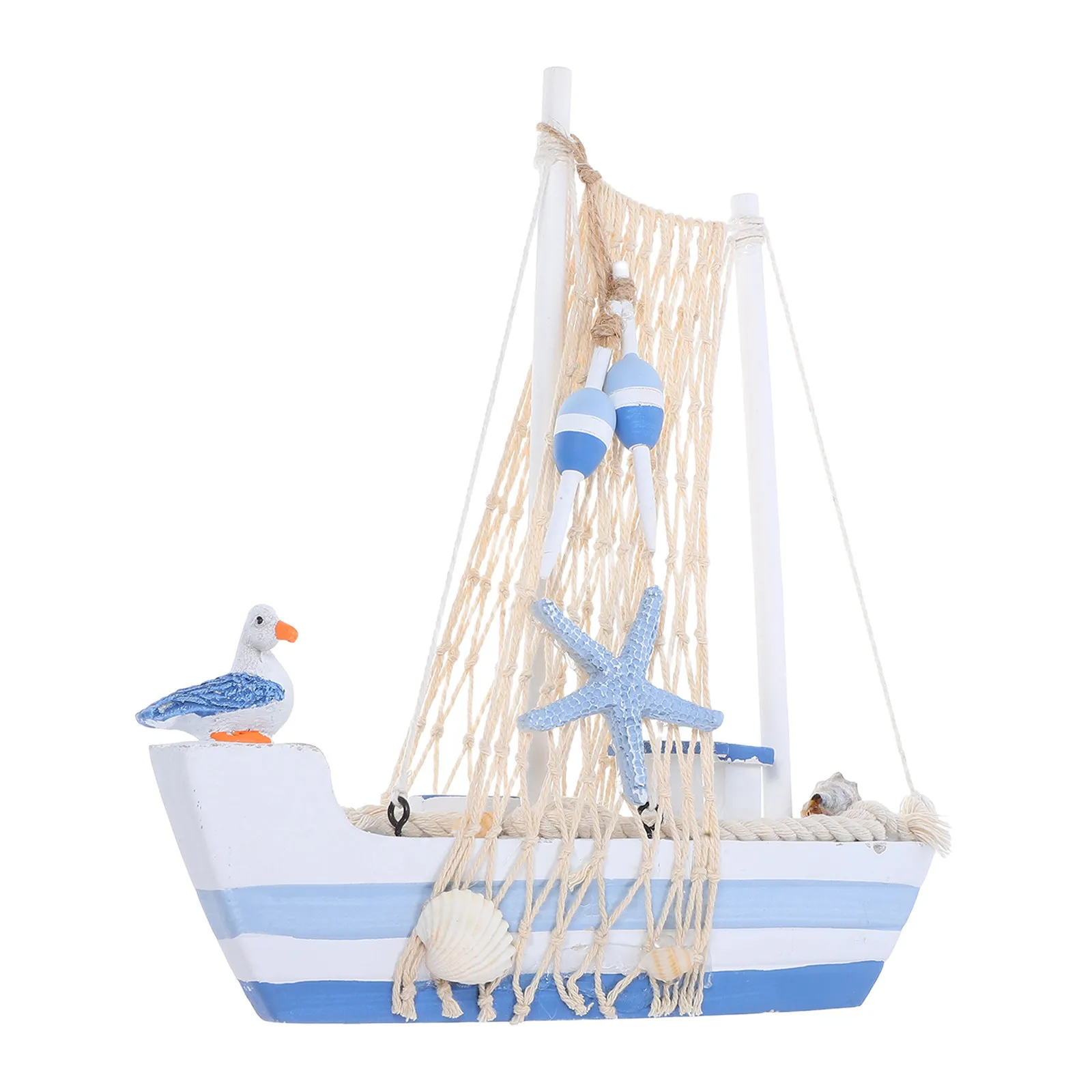 

Mediterranean Wooden Sailboat Size M Single Sail Seabird Design Desktop Nautical Decoration Miniature Sailing Boat Office Shelf