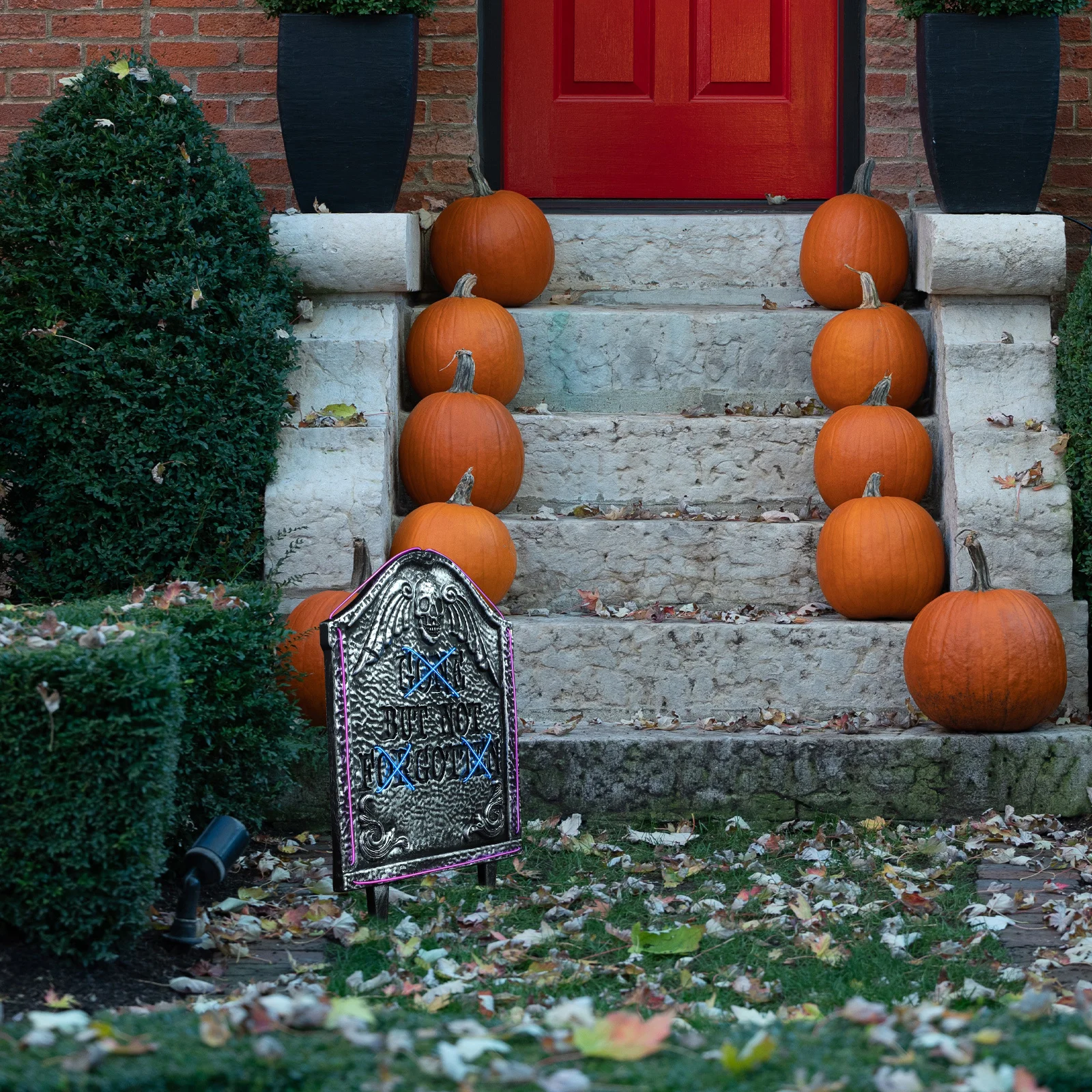 

Halloween Dual-Color LED Graveyard Tombstone Light Up Yard Decoration Grave Sign Halloween Outdoor Decor Blue Purple Light