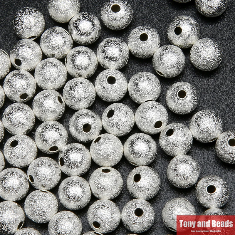 (50Pcs=1Lot !) Silver Plated Brass Stardust Round Beads 6 8 10 MM Pick Size For Jewelry Making No.BB2