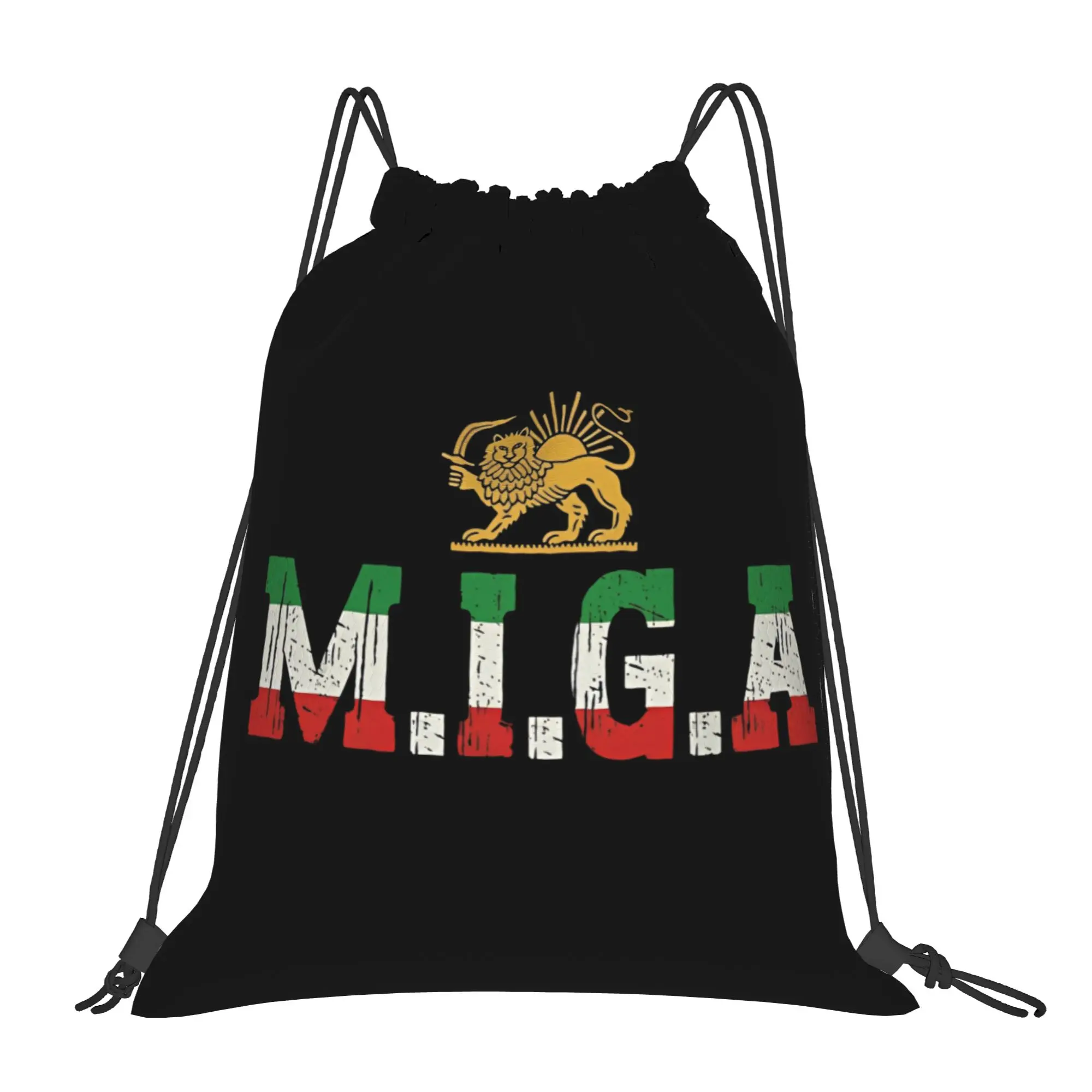 

Make Iran Great Again MIGA Drawstring Bags Basketball Backpack Gym Sackpack Water Resistant Support Iranian String Bag