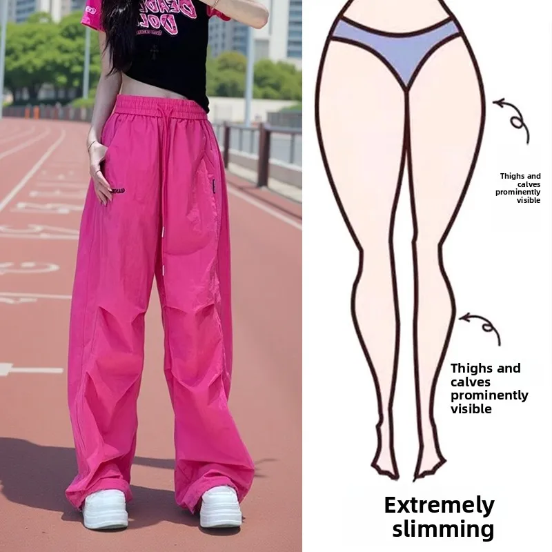 

American Style Quick Dry Ice Silk Work Pants Women Summer Thin Large Size Casual Loose Slimming Wide Leg Pants