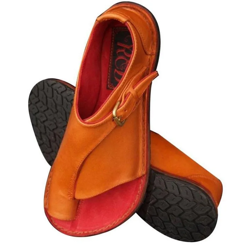 Women Sandals Summer Shoes for Women Retro PU Leather Peep Toe Women Slipper 2025 New Beach Buckle Strap Flat Sandalias De Mujer image 4