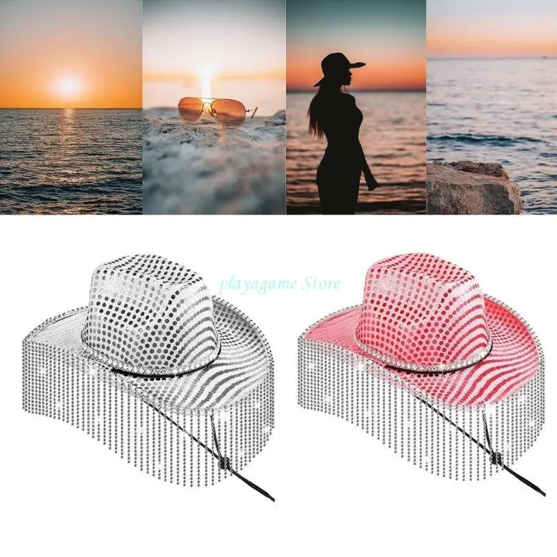 y88a-ティーン日焼け防止キャップカーニバルパーティースパンコールカウボーイキャップ写真小道具帽子花嫁帽子