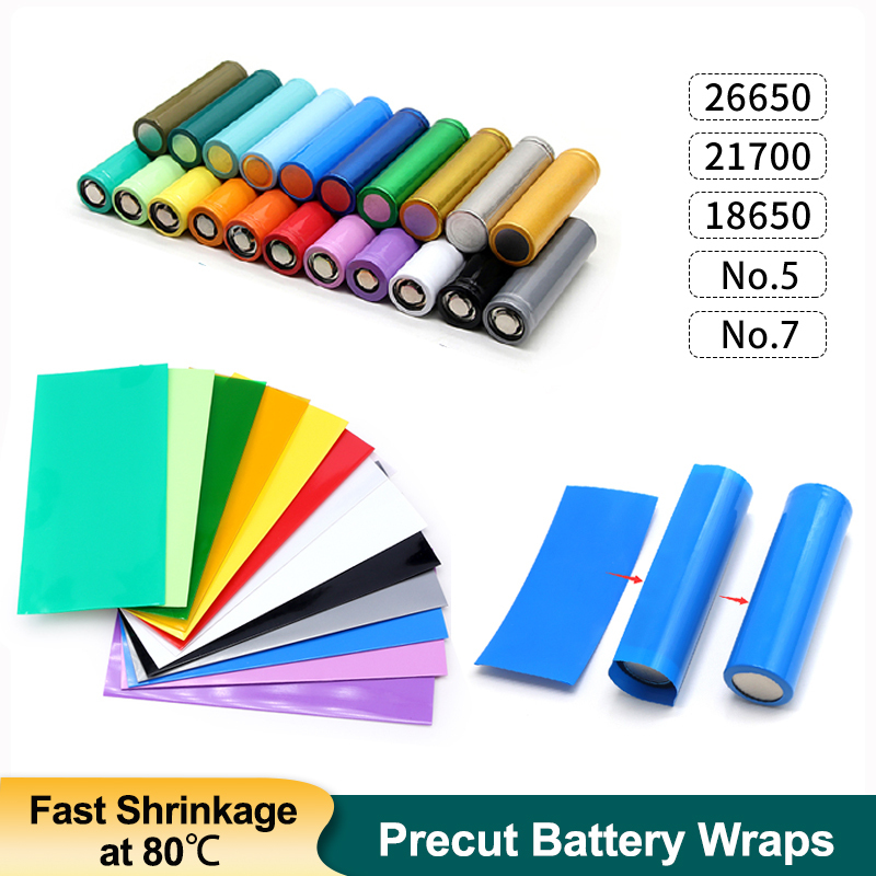 Pre-cut PVC Heat Shrink Tube 18650/21700/26650/No.5/No.7 Battery Wraps Insulated Heat Shrinkable Wrapping Battery Film Case