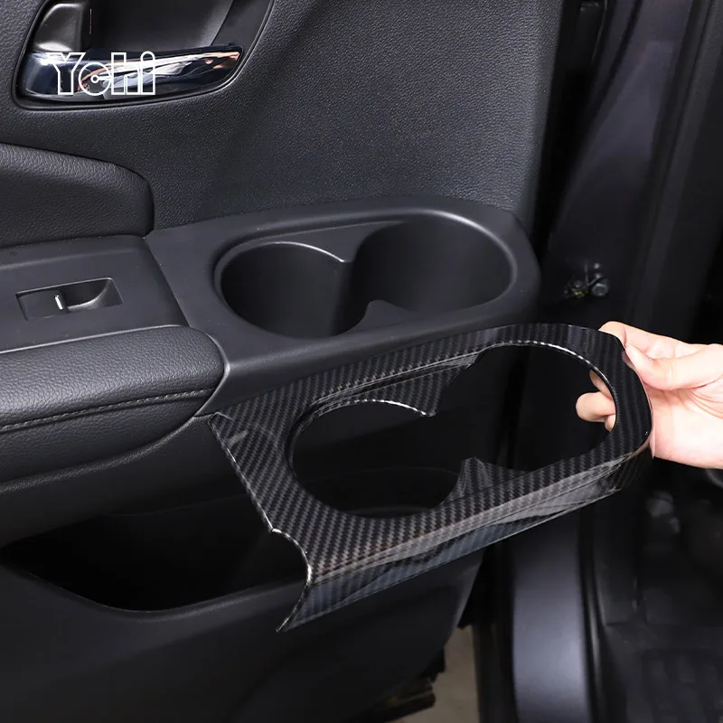 

ABS Carbon fiber /Red Car Rear Door Cup Holder Frame Cover Decorative Sticker Car Interior Accessories For Honda Pilot 2015-2022