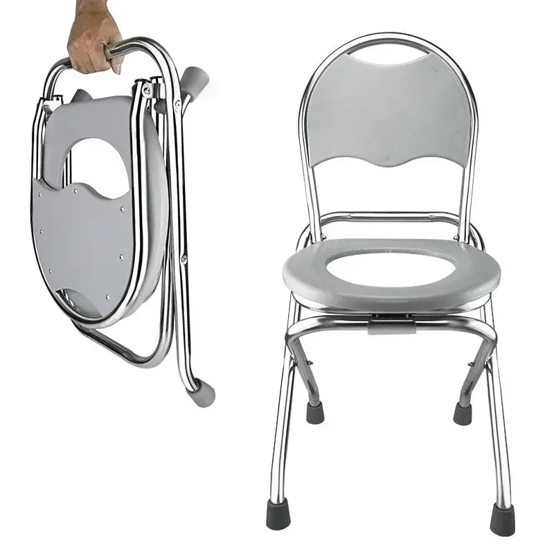 Foldable Toilet Seat Chair With Backrest For Elderly Pregnant Non-Slip Stainless Steel Adult Commode Mobility Aids For Bathroom