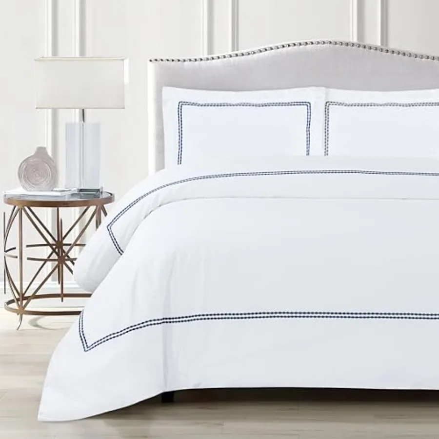 

Белый комплект постельного белья класса люкс для отелей: пододеяльник из 100% хлопка с вышивкой и 2 наволочки, гипоаллергенный, на молнии