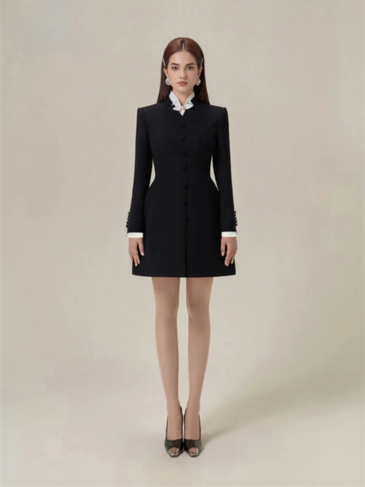 

Винтажное платье Lobbster August Commute с воротником-стойкой, А-силуэтом, черное, с эффектом похудения, с завышенной талией, женское, модное