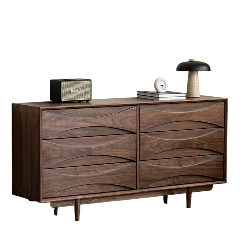 

North American black walnut six-chest cabinet solid wood bedroom TV cabinet Nordic light luxury dining side drawer living room