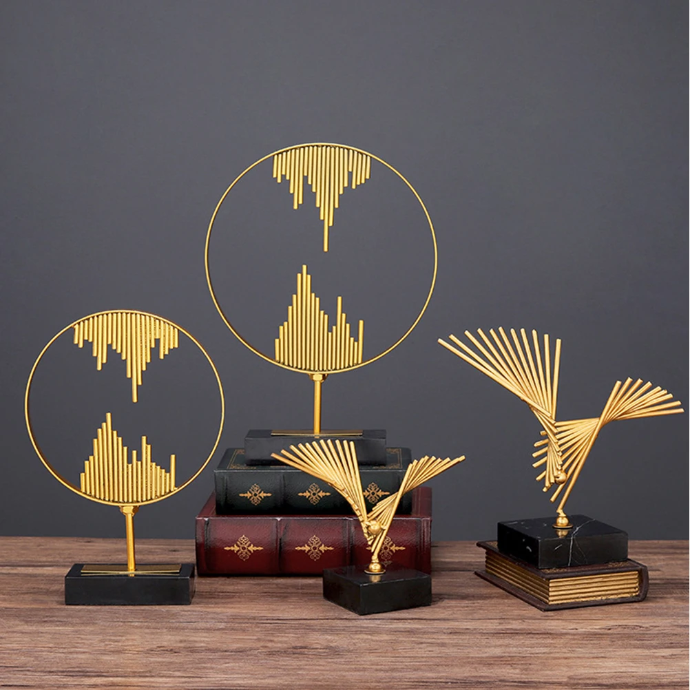 

Iron Art nament Abstract Sculpture Fashion Metal Decor Geometric Design Home Office Bookshelf Marble Material Strong
