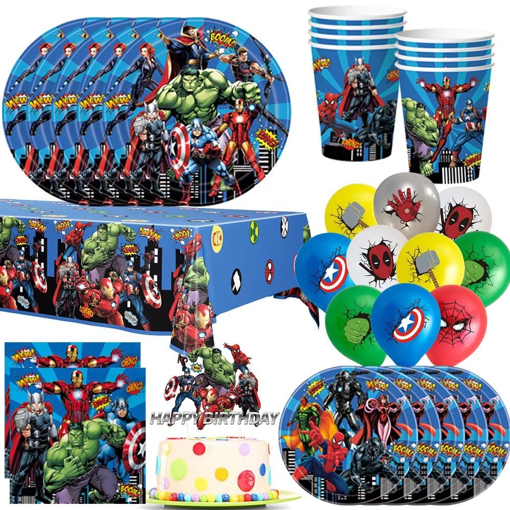 TThe Avengers Tablecloth Decorations Superhero Theme Party Supplies Disposable Table Cover Tableware Set for Kids Birthday Party