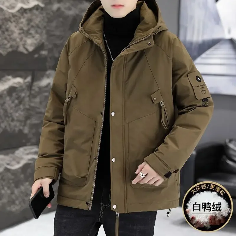 Winter Down Jacket Men White Duck Down Cargo Jacket Multi-pocket Zipper Coat Warm Windproof Windbreaker Luxury Brand Men Clothes