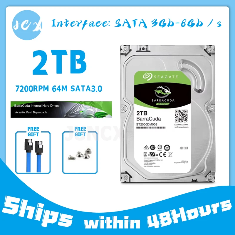 Seagate 2 TB Hard Disk, Hard Drive Disk HDD Internal HD 2000GB 2 TB Harddisk 7200RPM 64M 3.5 "6 Gb/s Cache SATA III untuk PC komputer