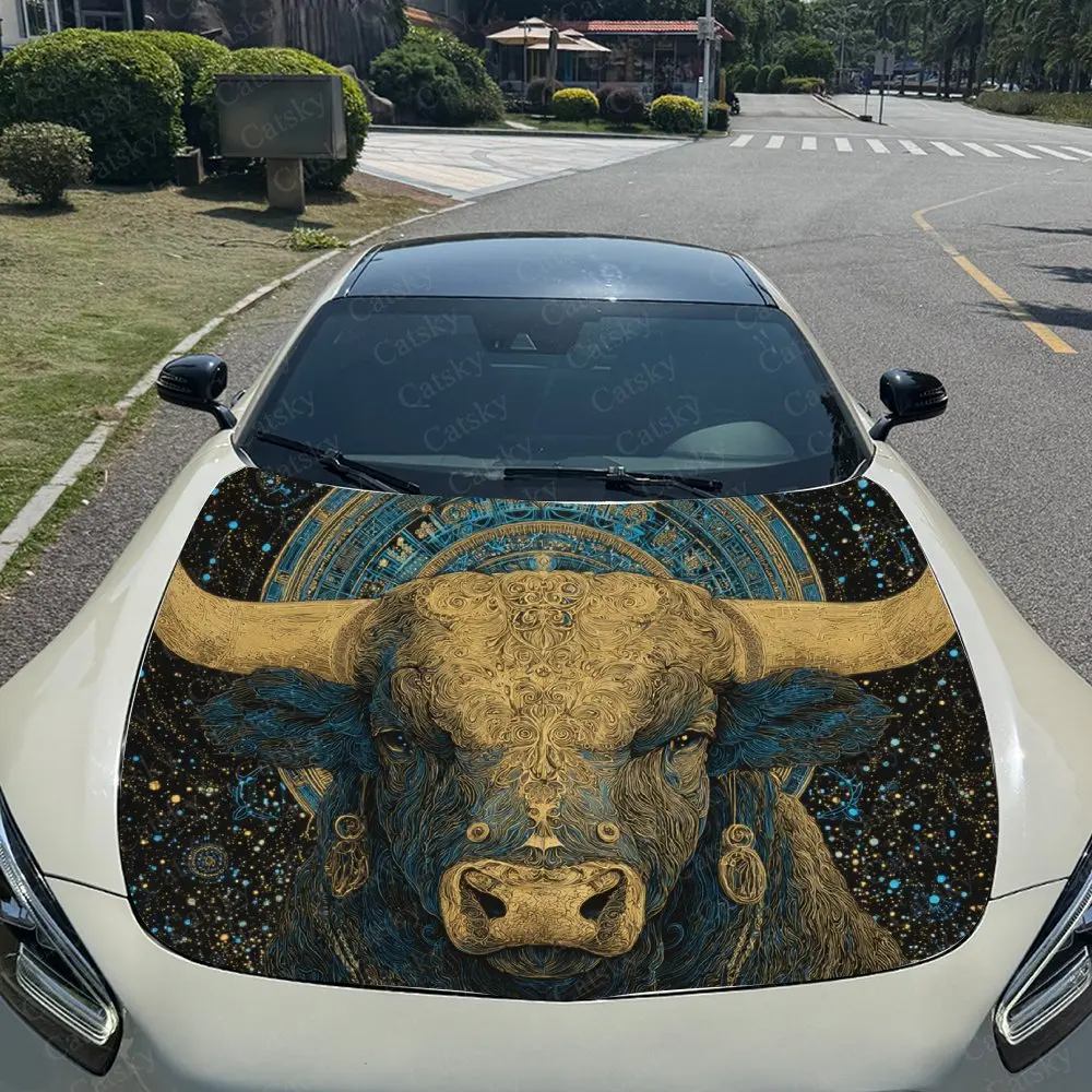 ملصقات فيلم غطاء محرك السيارة بنمط الثور، ملصقات تصميم جرافيك أنيق، ملصقات زخرفية مقاومة للماء ومقاومة للاهتراء من مادة PVC، Sho