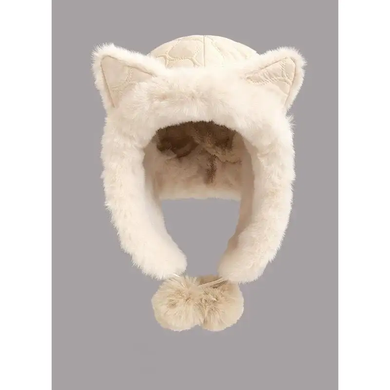 2024 New Korean Fashion Fox ears Hat Thickened Warm Ear Protection Cute Winter Versatile Cycling Warm Women's Warm Hat