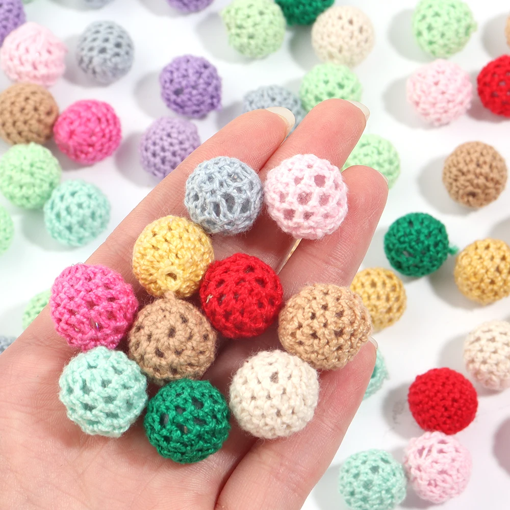 10pcs 14/20mm Wool Crochet Beads Elegant Crochet Round Beads for DIY Baby Pacifier Clip Chain Accessories Jewellery Making